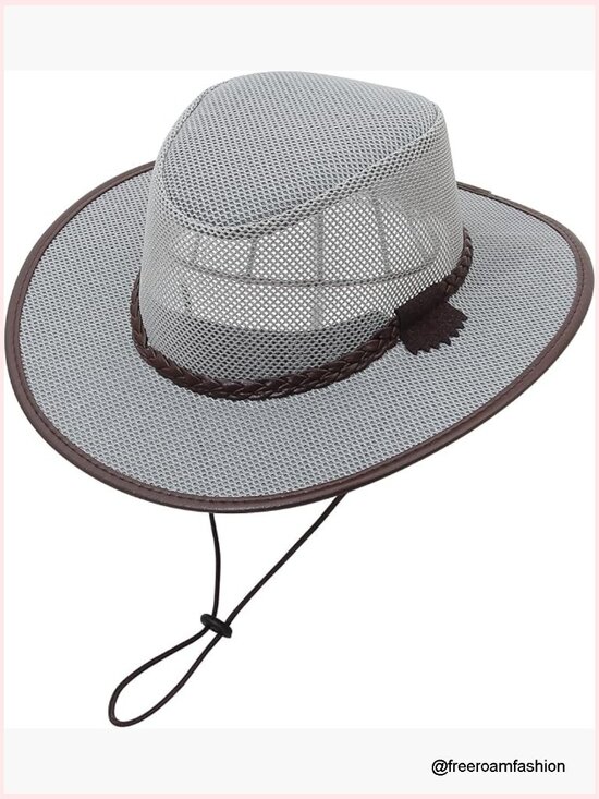 Breathable Wide Brim Cowgirl Sun Hat with Chin Strap Hollow Out main image 7